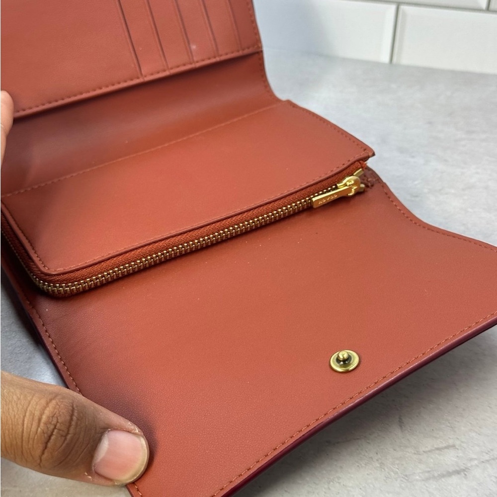 COACH Folded Wallet Tri-fold Cowhide Bordeaux Total Pattern Women's - Picture 10 of 10
